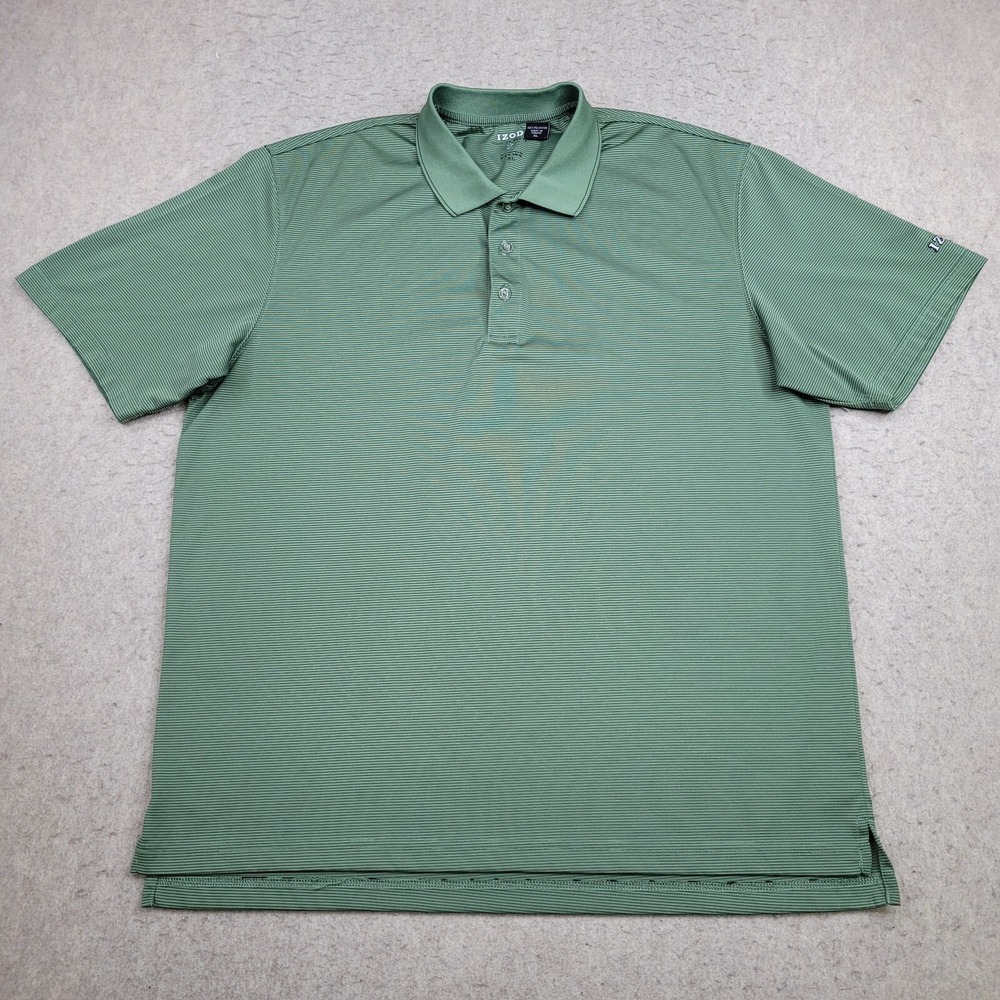 IZOD XFG Golf Polo Shirt Mens‎ XL Green Striped Short Sleeve Performance Stretch